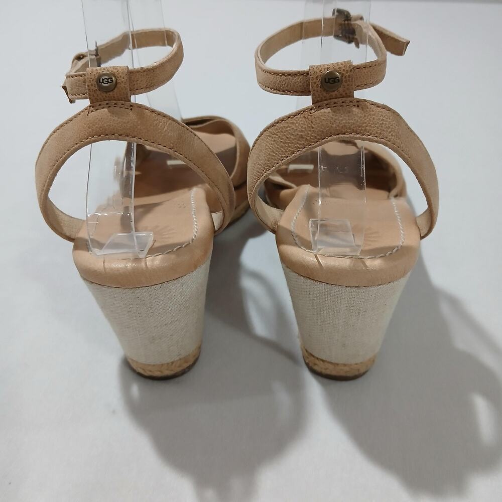 UGG Wedge Sandals Womens 9 Tan Leather Ankle Strap Espadrille - Picture 6 of 10